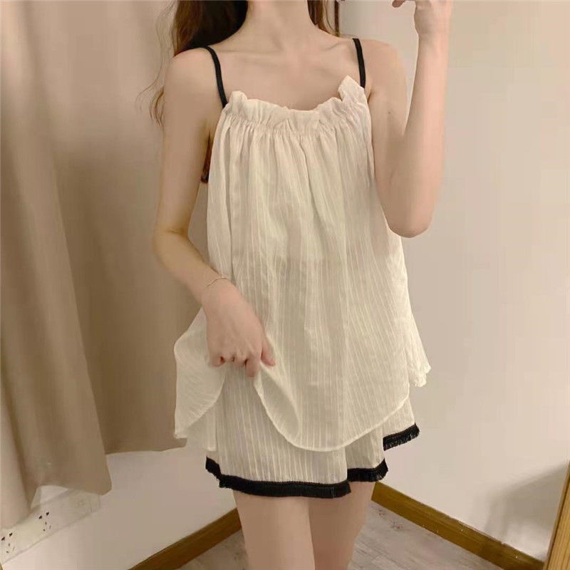Bộ Đồ Ngủ Hai Mảnh Gồm Áo Và Quần Ngắn Mỏng Phong Cách Công Chúa Mới Dành Cho Nữ