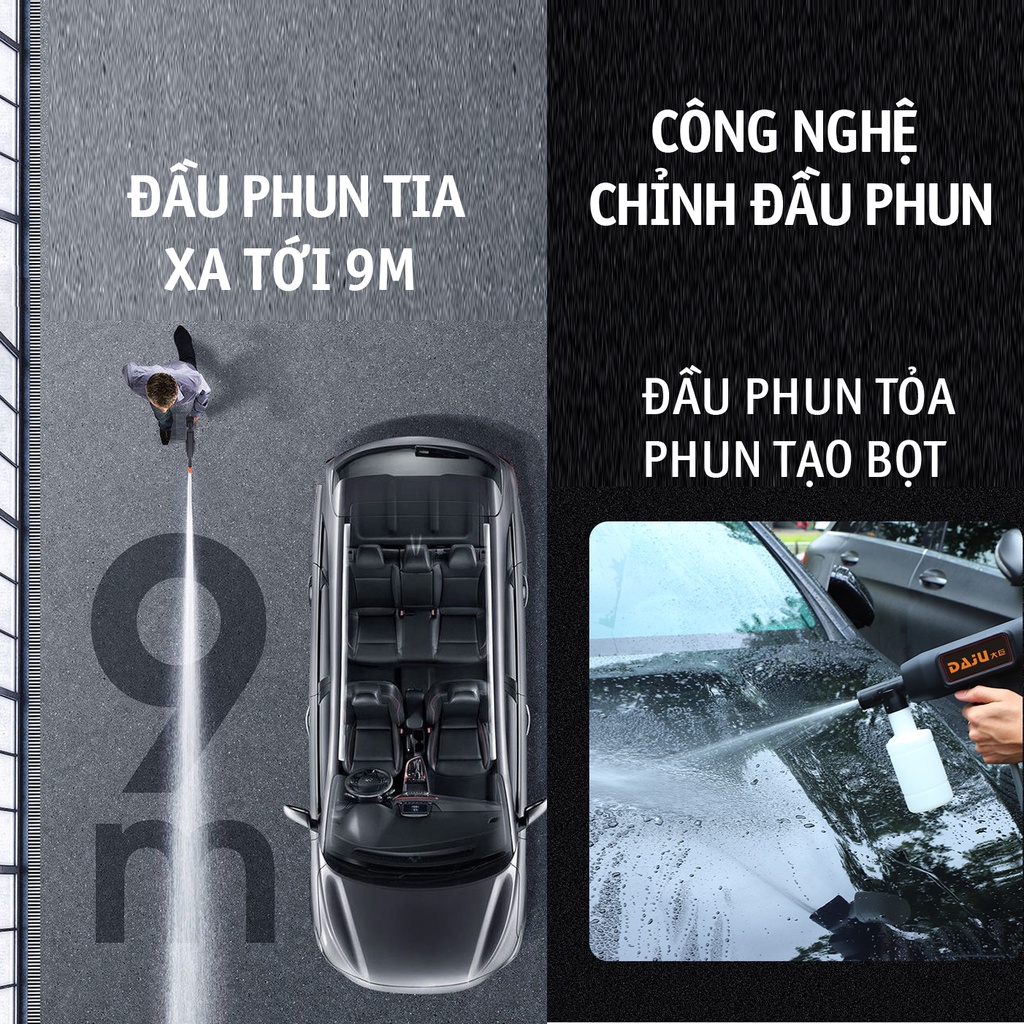 Máy rửa xe cao áp chính hãng DAJU Creen 24-48v  - sử dụng pin cao câp - siêu bên - mạnh - sử dụng lâu