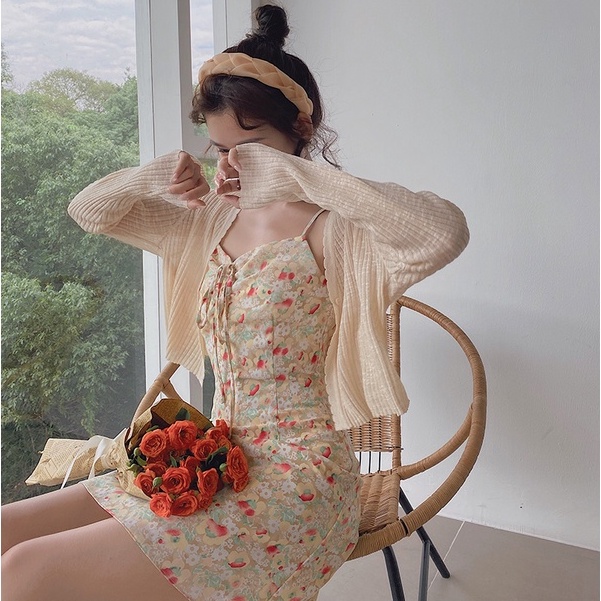 Xiaozhainv Áo Croptop Dệt Kim Tay Dài Màu Trơn Thời Trang Mùa Hè