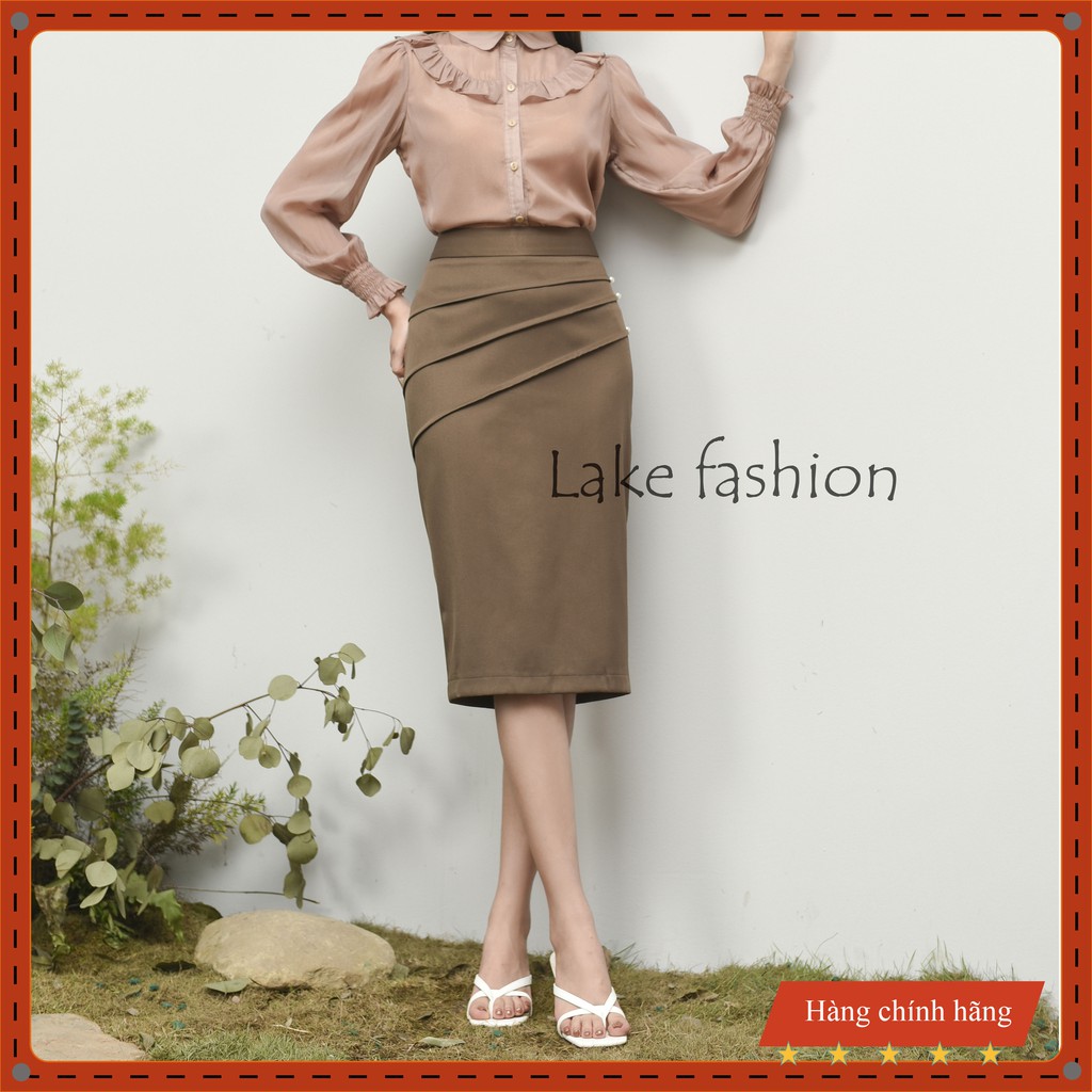 Chân váy công sở, váy chân bút chì, đính ngọc xếp ly chéo xẻ sau | BigBuy360 - bigbuy360.vn