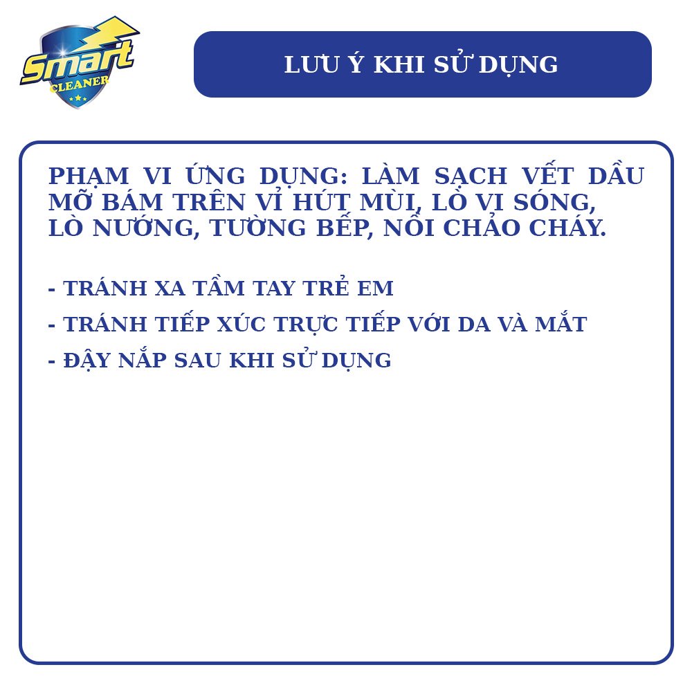 Smart Cleaner Nước tẩy rửa dầu mỡ lâu ngày nhà bếp SMART làm sạch nhanh không cần cọ rửa xoong nồi, máy hút mùi