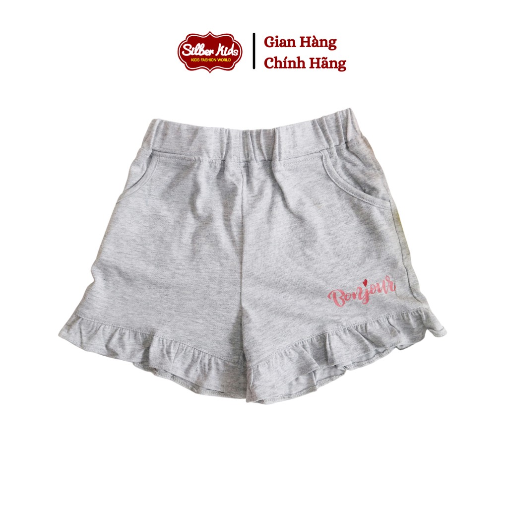 Quần Đùi Thun Bé Gái 2-7 Tuổi Phối Bèo Gấu In Bonjour SILBER KIDS