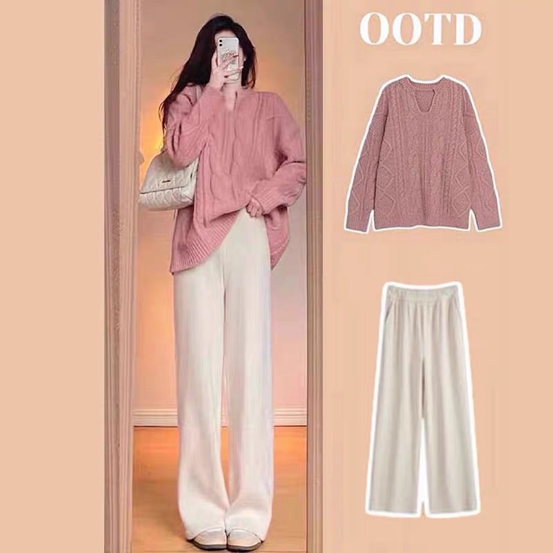 (ORDER.buiny) Áo len nữ MORAN vặn thừng màu hồng cổ V form rộng dài style điệu đà Hàn Quốc | BigBuy360 - bigbuy360.vn