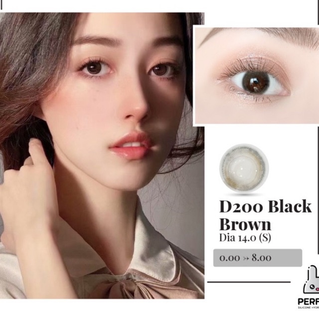 Lens Mắt , Kính Áp Tròng D200 BLACK BROWN  Độ Cận và Không Độ , DIA 14.0 , Cho Nhạy Cảm Giá Sale