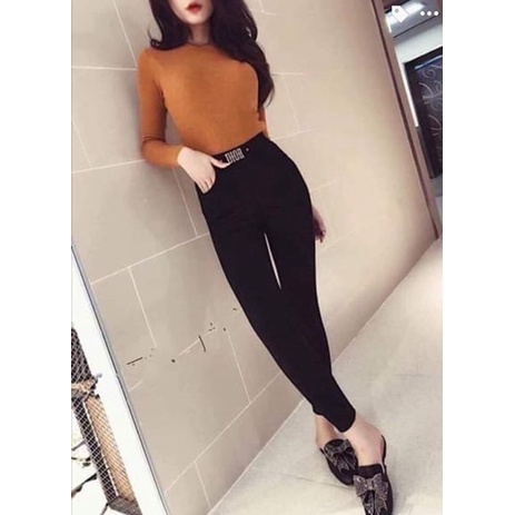 Quần legging nữ cạp cao dáng dài ôm chân có túi nâng mông gen bụng màu đen - Quần thun nữ bó ống chân mặc ấm đi học làm