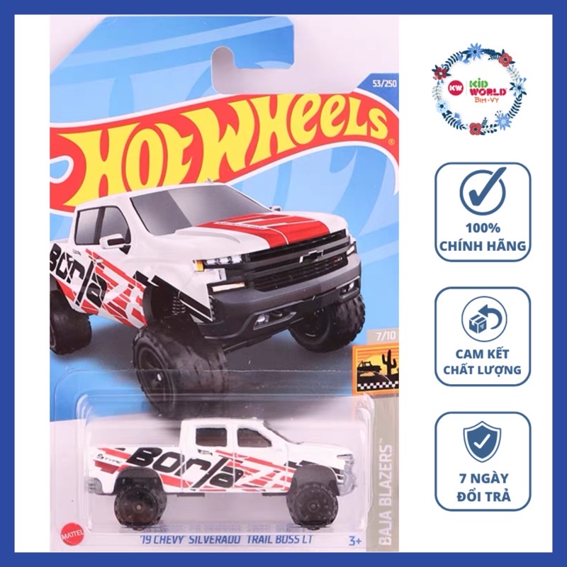 Xe mô hình Hot Wheels basic Bán tải '19 Chevy Silverado Trail Boss LT HCW64.