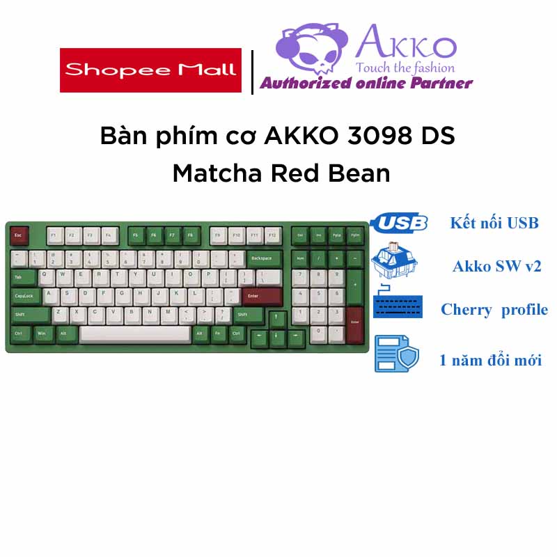 Bàn phím cơ AKKO 3098 DS Matcha Red Bean (Akko switch v2)