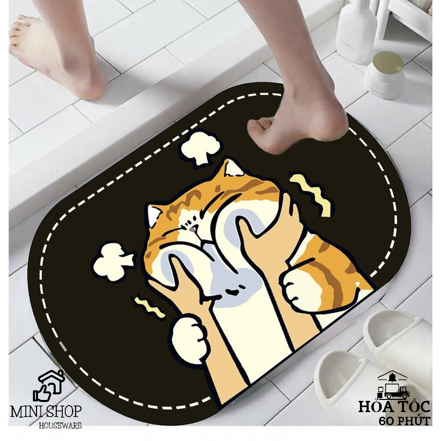 Thảm Lau Chân Hình Oval Thú Cưng 3D Chống Trượt
