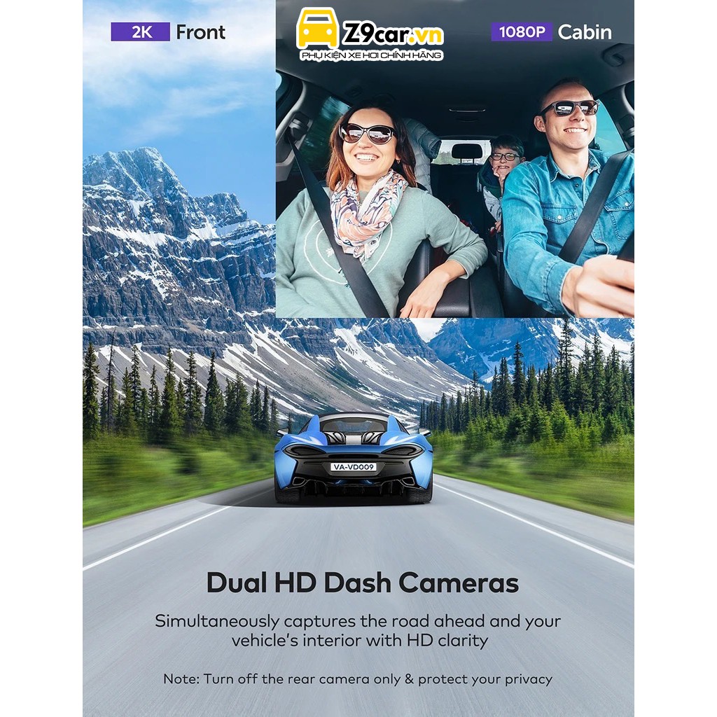 Camera hành trình Vava Dash Cam Dual VD002 ghi hình trước sau | Wifi GPS - Tặng kèm thẻ nhớ 16gb - Bảo hành 12 tháng