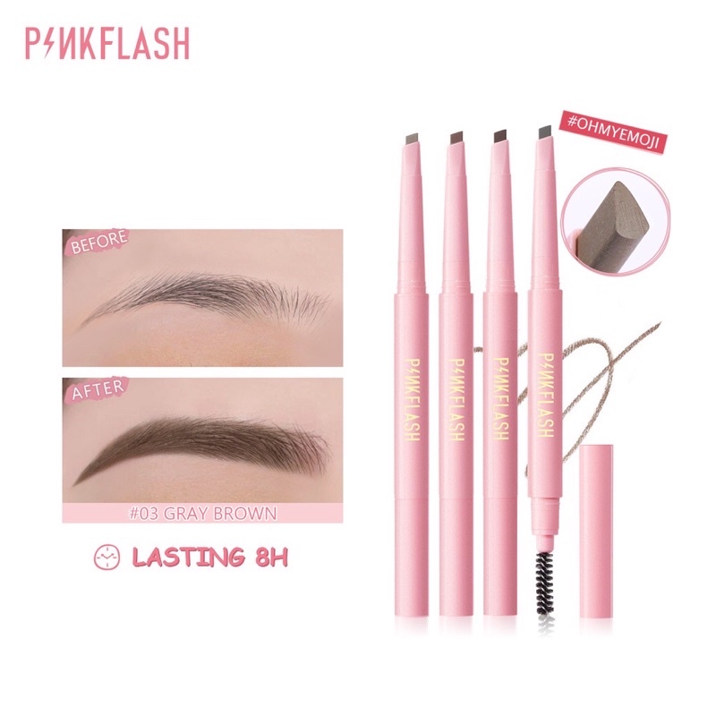 🌸 Bút Kẻ Lông Mày PINKFLASH OhMyEmoji Dễ Tán Chống Nước Giữ Màu Lên Đến 8 Tiếng Tích Hợp Đầu Cọ Chải Tiện Dụng 30g🌸