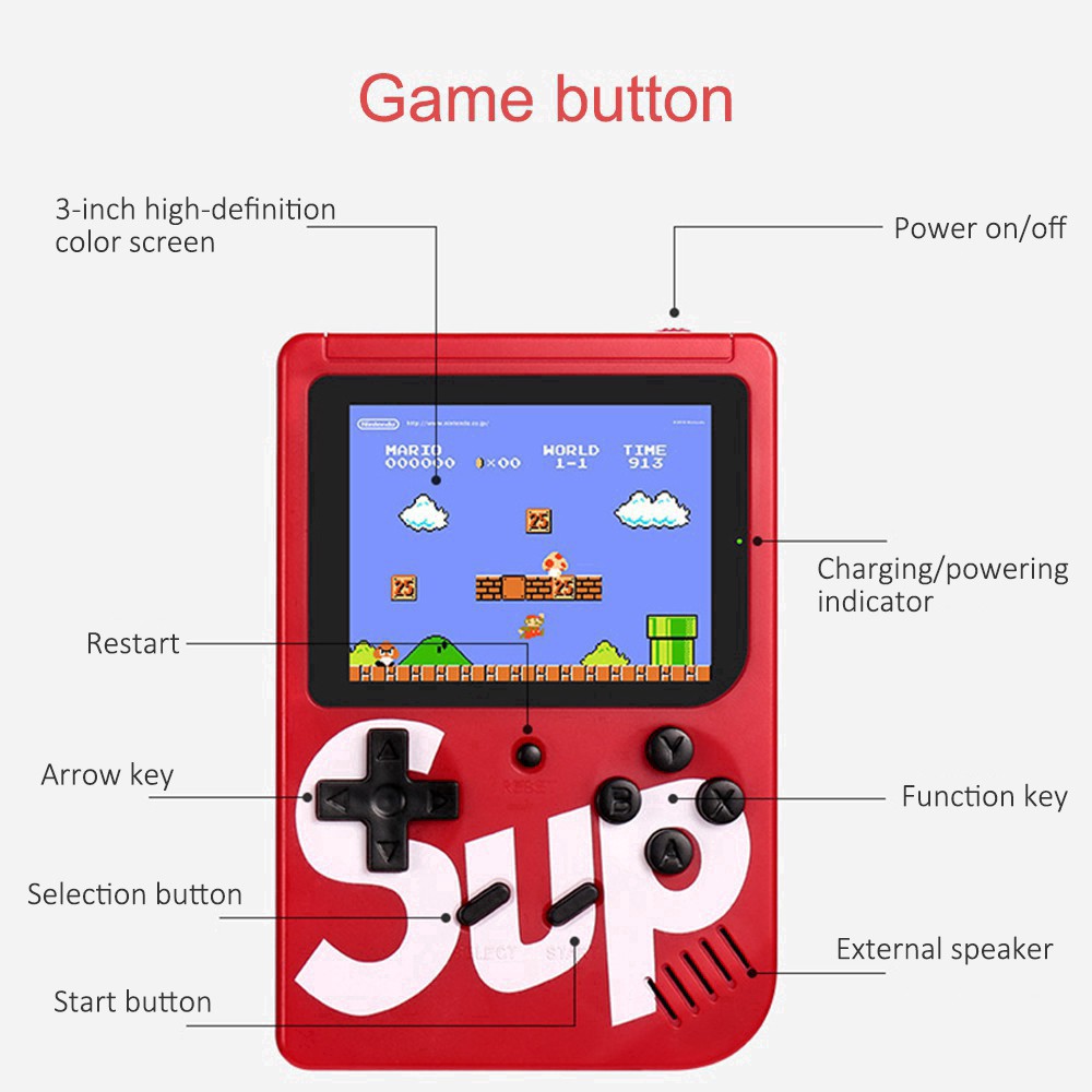 Máy chơi game cầm tay mini chứa 400 trò chơi trong 1 màn hình 3.0 inch kết nối AV TV có trò Mario Bomberman kiểu retro