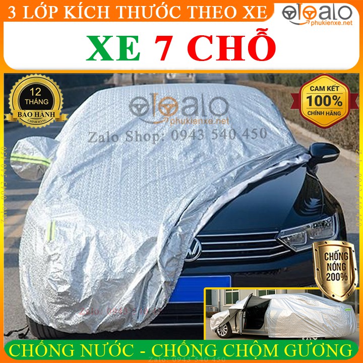 Bạt Che Nắng Xe Ô Tô 7 chỗ 3 lớp Cao Cấp 3 Lớp Chống Nắng Nóng Chống Nước Mưa Chống Bụi | OTOALO