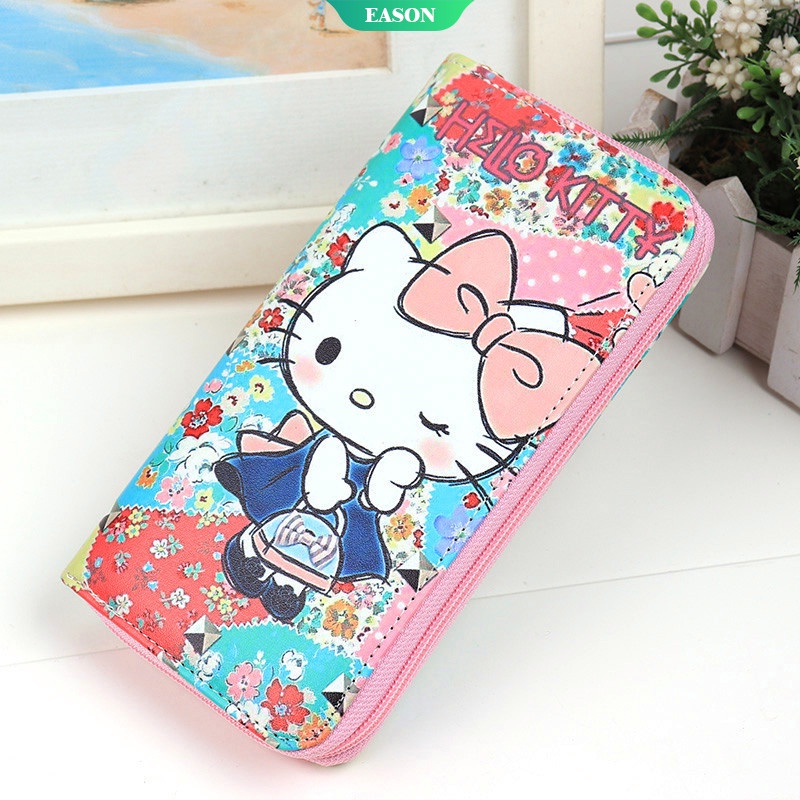 Ví Đựng Tiền Xu Gấp Đôi Họa Tiết Hoạt Hình Sanrio Hello Kitty Dễ Thương Cho Bé Gái