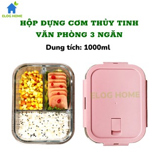 Hộp đựng cơm trưa thủy tinh văn phòng 1-2-3 ngăn dung tích 100ml, khay cơm an toàn dùng được lò vi sóng nhiều ngăn