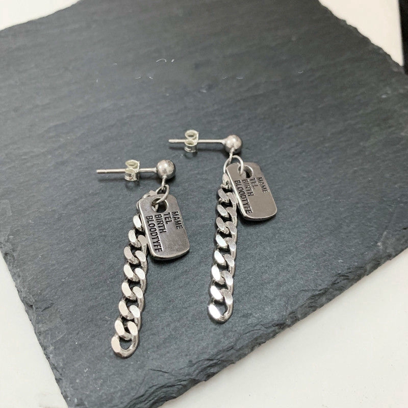 Khuyên Tai Dáng Vuông Phối Dây Xích Cá Tính Phong Cách Harajuku