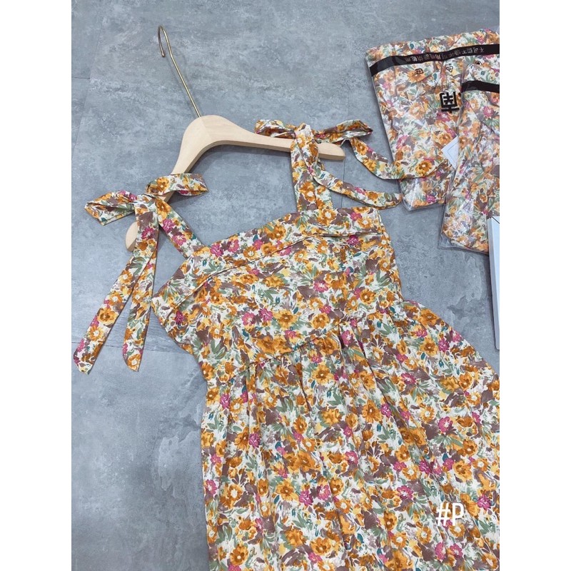 [Siêu Hot] Váy Maxi Hoa Vàng 2 Dây Buộc Nơ, Đầm Nữ Dáng Xoè Siêu Xinh Có Ảnh Thật Kèm Video | BigBuy360 - bigbuy360.vn