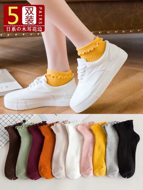 SET 5 ĐÔI TẤT LEN GÂN NHÚN VIỀN CỰC XINH PHONG CÁCH HÀN QUỐC