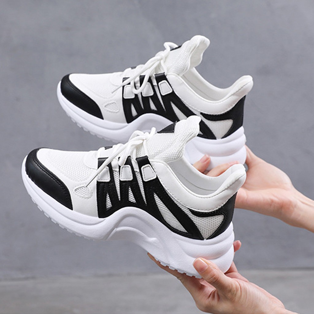 Giày Sneaker Nữ BUXINO18 Giày Thể Thao Nữ Độn Đế 6cm Ulzzang Cột Dây Trắng Đen Chạy Bộ Đi Học Đi Chơi Size Từ 36 Đến 39 | WebRaoVat - webraovat.net.vn