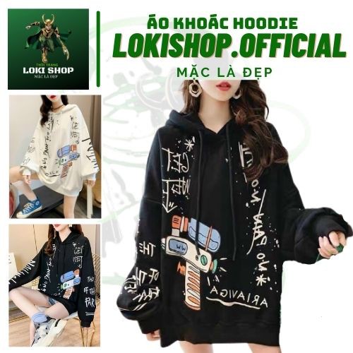 Áo Khoác Hoodie Không Xù lông Dành Cho Nam Cho Nữ LOKI SHOP Có Mũ Chất Nỉ Form rộng in hình tàu vũ trụ Đôi Unisex