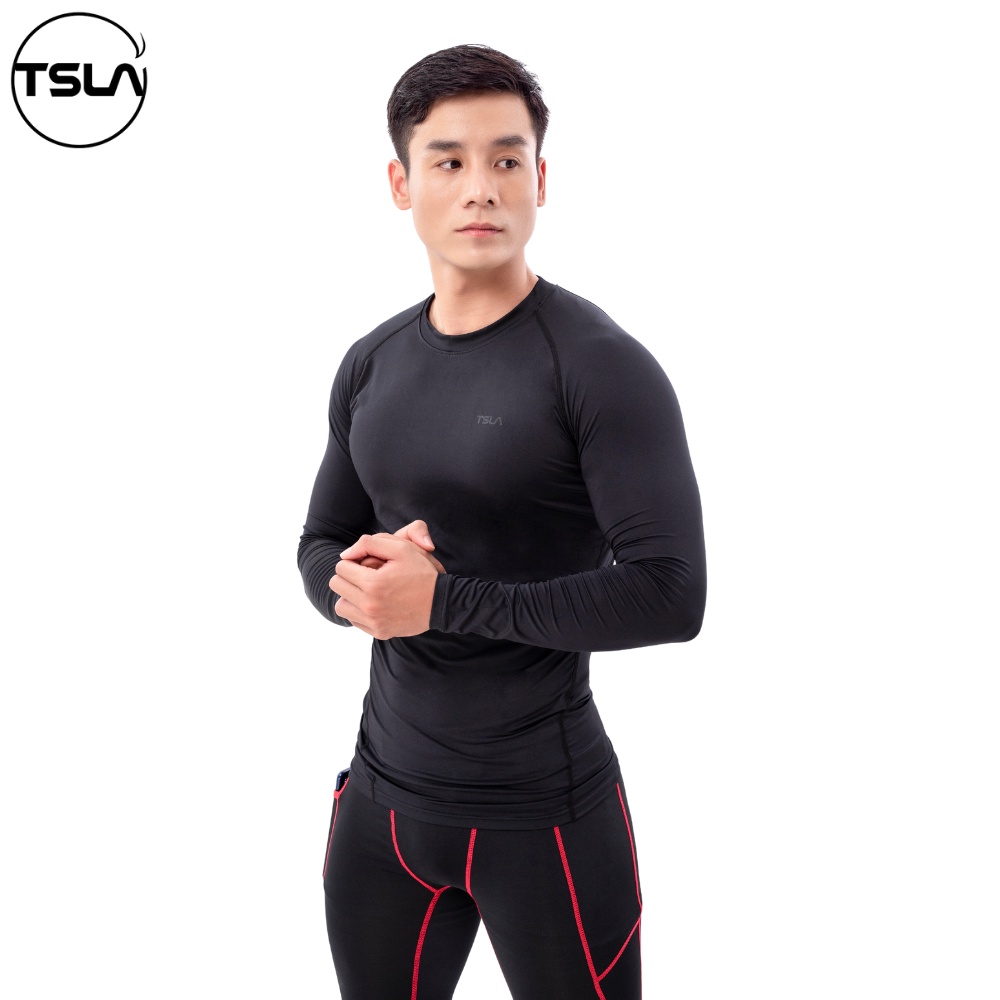 Áo thể thao nam combat tay dài TSLA ôm body chất vải co giãn 4 chiều tập gym chơi thể thao chống tia UV