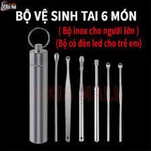 Bộ lấy ráy tai inox 6 món - bộ dụng cụ ngoáy tai có đèn thép không rỉ an toàn cho bé và gia đình