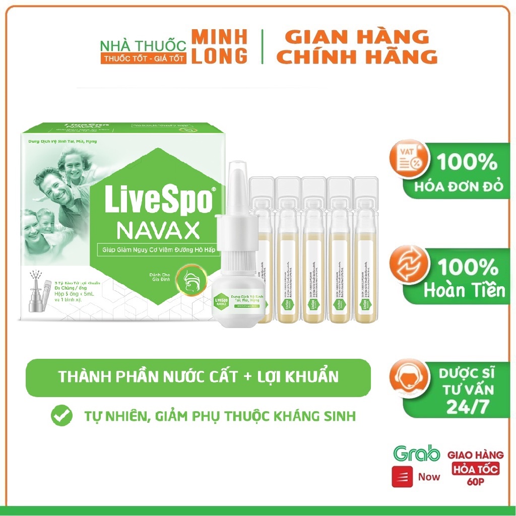 LiveSpo Navax Family - Xịt lợi khuẩn dùng cho cả gia đình, hỗ trợ viêm mũi, viêm xoang