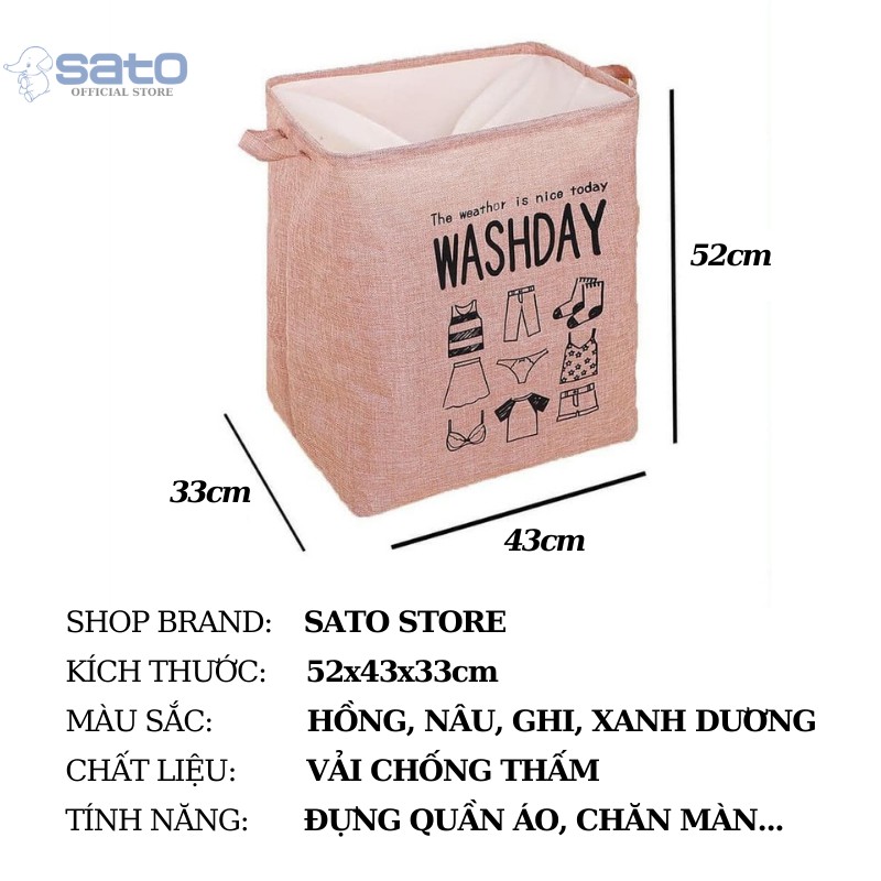 Giỏ đựng quần áo bằng vải cỡ lớn, túi đựng chăn màn đa năng washday gấp gọn tiện lợi