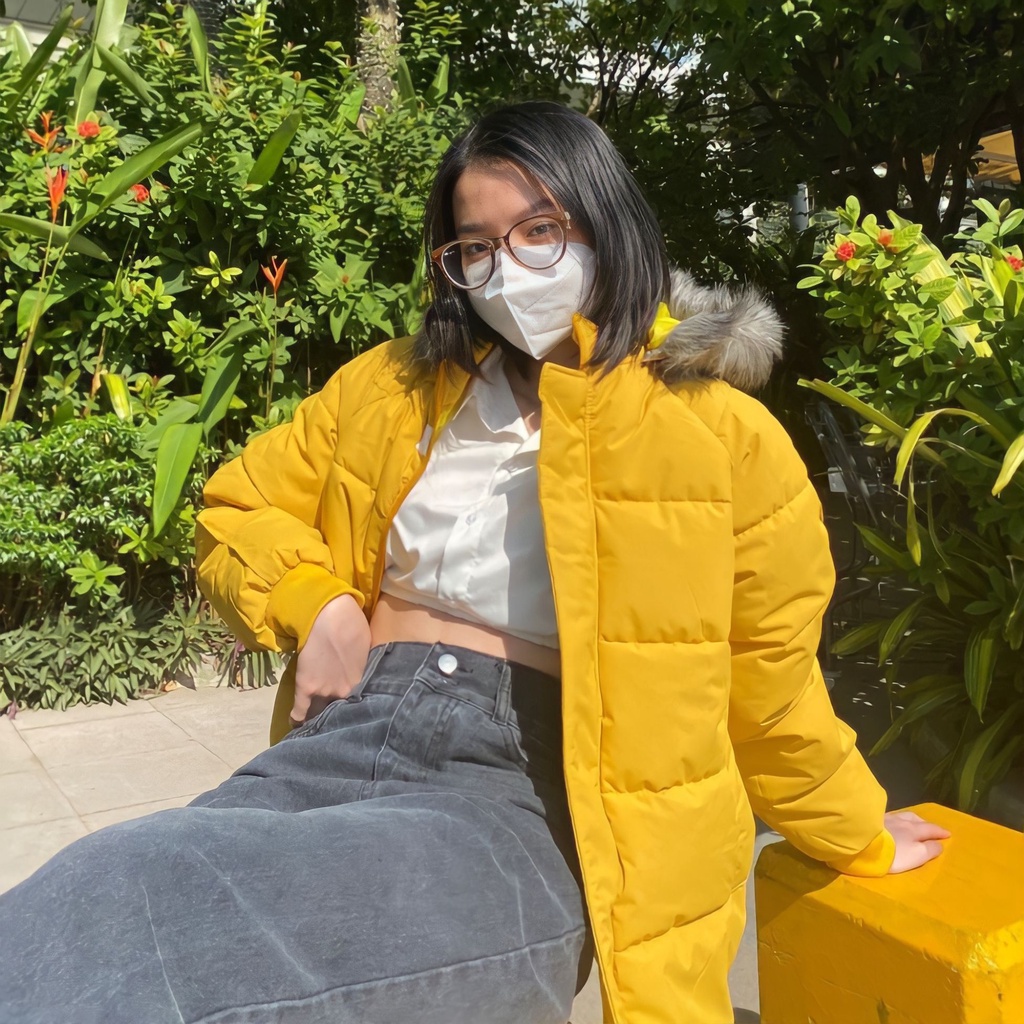 Áo Khoác Phao Nữ Mũ Lông Chồn 🦋 Áo Đại Hàn Nữ Lót Bông Dáng Rộng 5 Màu 🦋