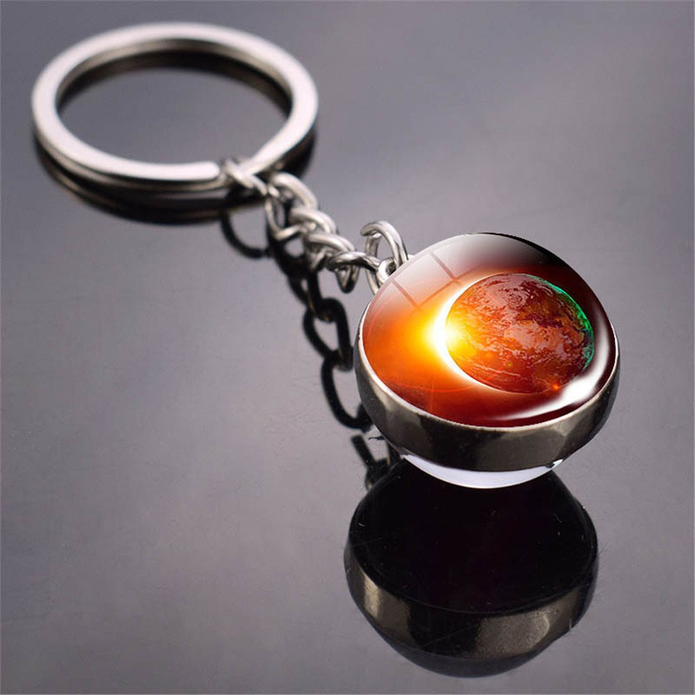 💍MELODG💍 Women Solar System Keychain Jewelry Double Sided Planet Keyring Chain|Ball Pendant Fashion Glass Dome Time|Galaxy Ball