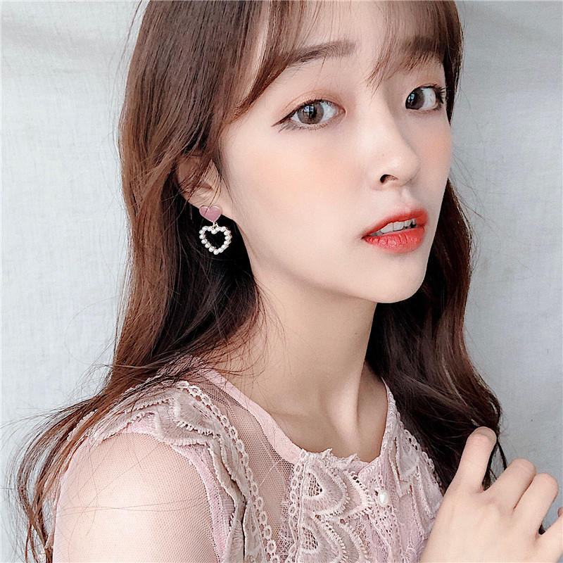 Hoa Tai Hình Trái Tim Đính Ngọc Trai Nhân Tạo Thời Trang