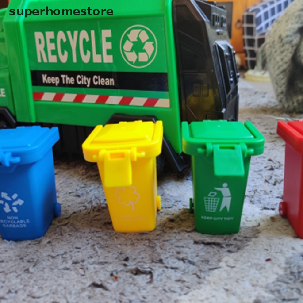 Bộ 4 Thùng Rác Mini Dạng Đẩy Cho Xe Hơi Đồ Chơi Mới