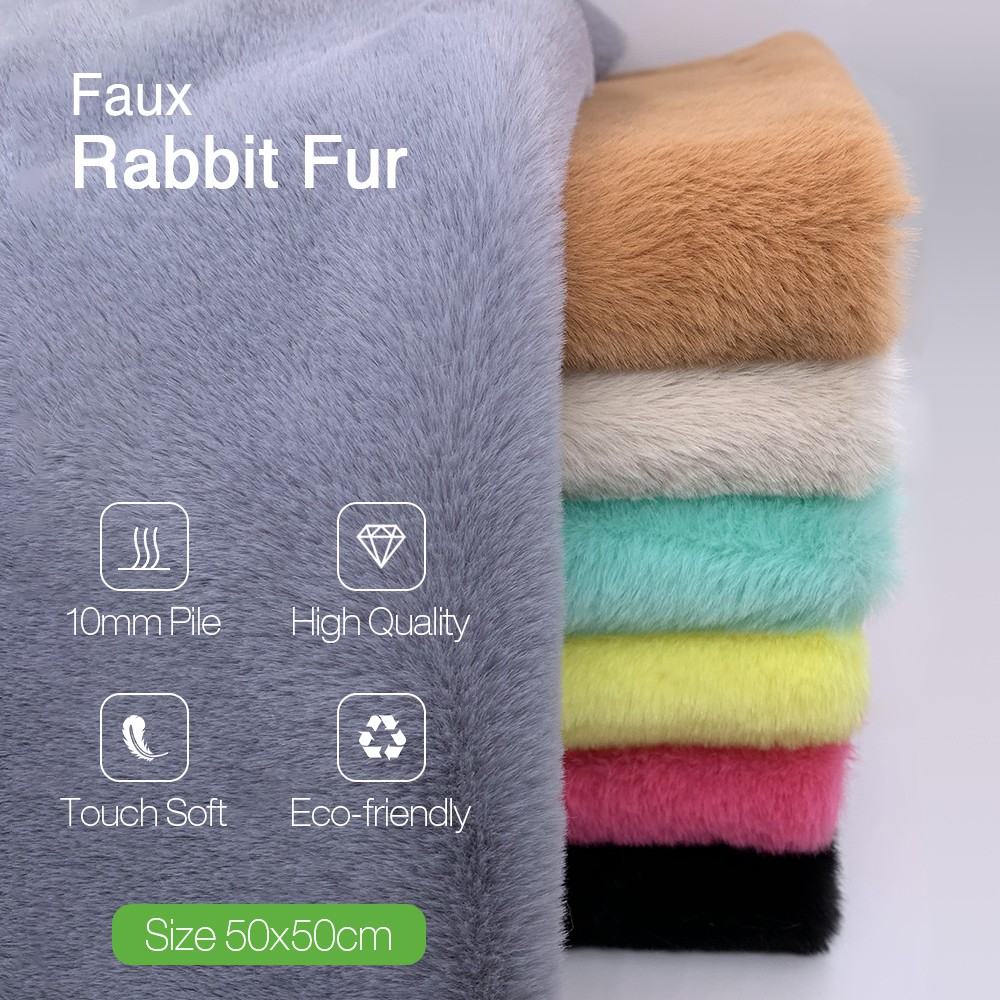 Tấm vải lông thỏ nhân tạo 100% polyester 10mm may đồ chơi kích thước 50x50cm (19.68in x 19.68in)