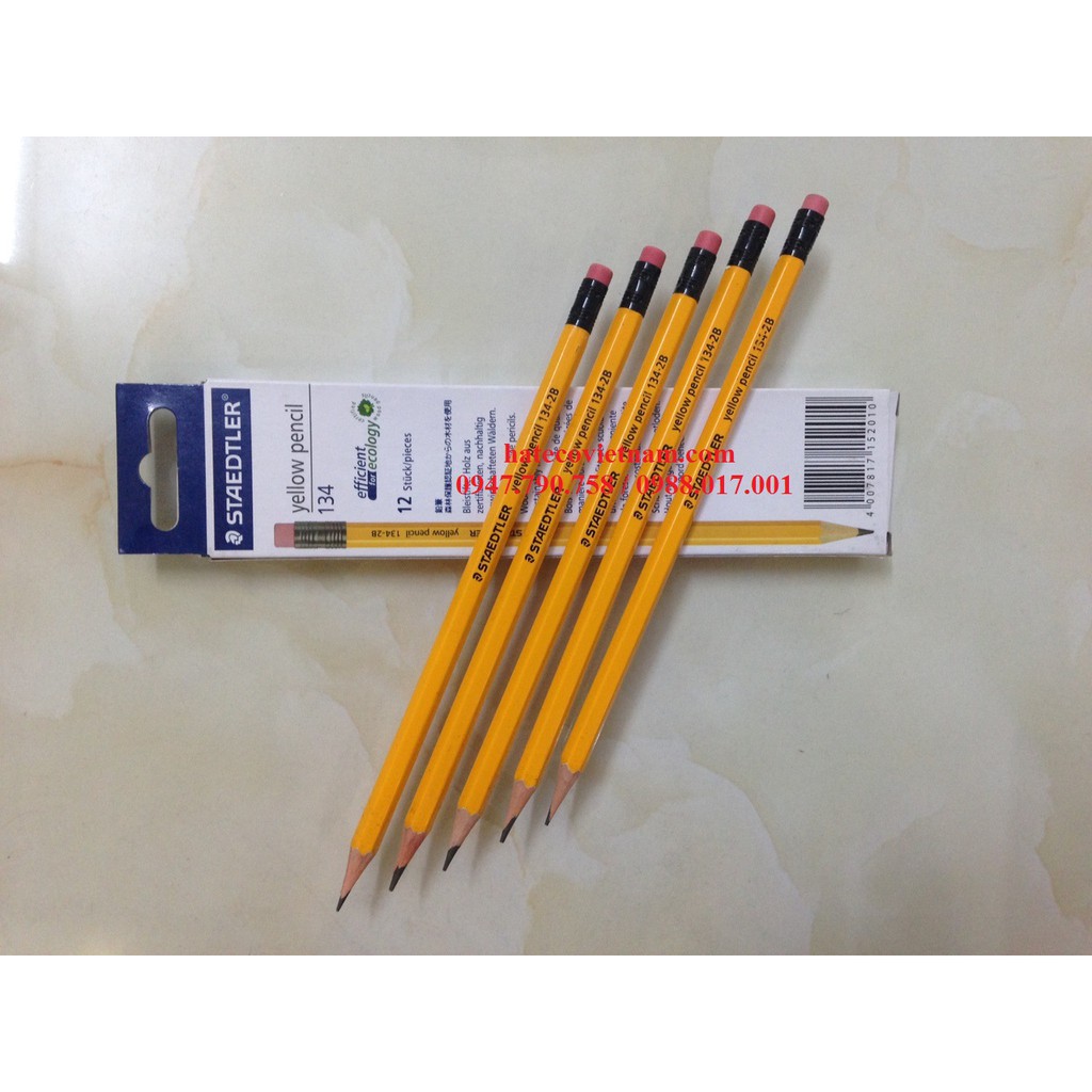 Bút chì 2B Staedtler 134 (hộp 12 chiếc) - Bút chì Đức có tẩy - cây viết chì