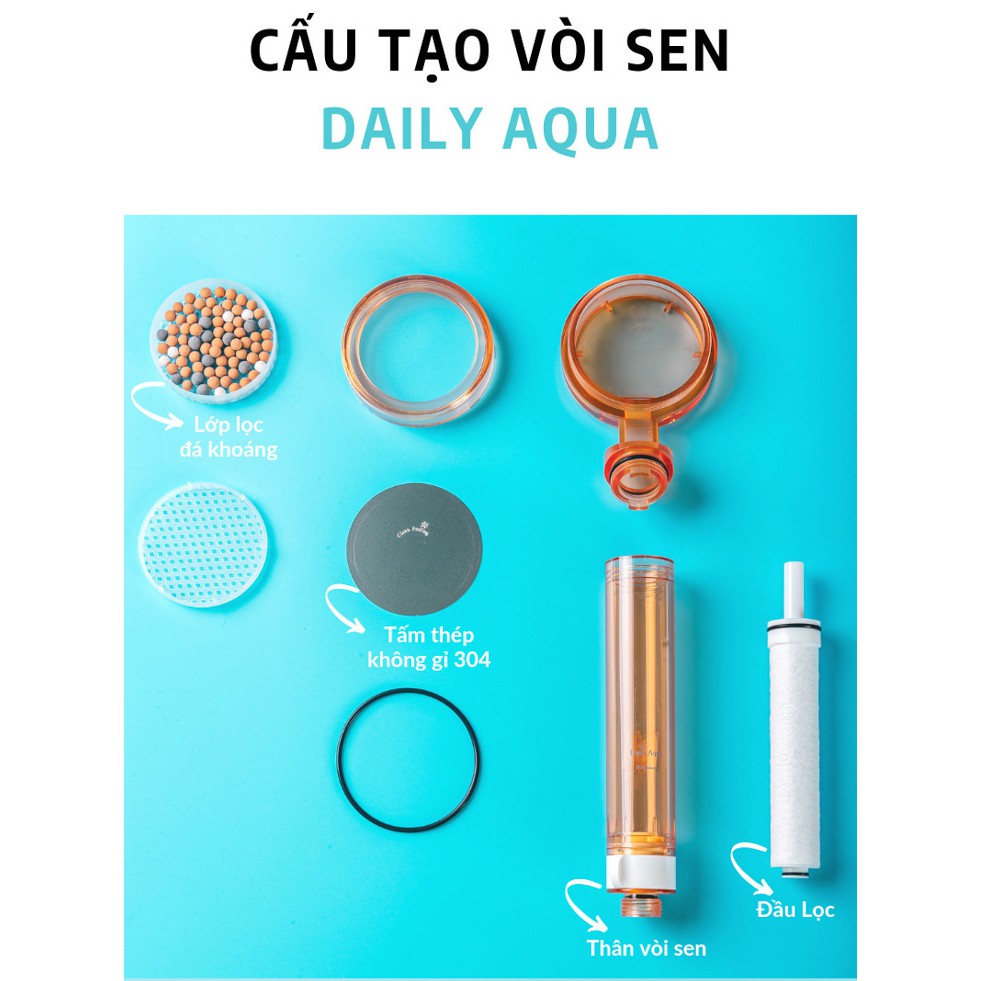 [Hàng chính hãng- Freeship] Bộ vòi sen lọc nước Daily Aqua, loại bỏ bụi bẩn vi khuẩn - 1 vòi sen + 4 lõi lọc