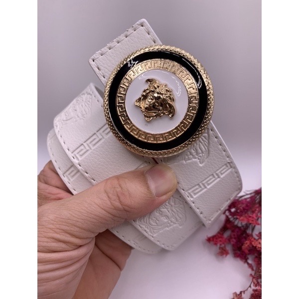 Thắt lưng da xịn - Dây nịt nam mầu TRẮNG - mặt tròn TRẮNG - Hot tren new