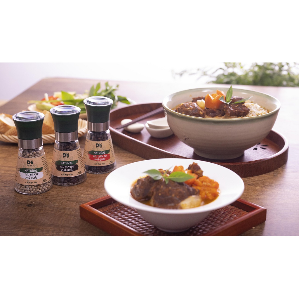 Hũ NATURAL Tiêu Sọ Hạt Phú Quốc - Cối Xay Tiêu Ceramic - Thương hiệu DH Foods