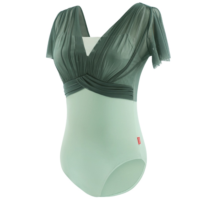 Bộ Đồ Múa Ba Lê Ngắn Tay Giả Hai Mảnh Bằng Nylon Ghép Nối Dành Cho Nữ