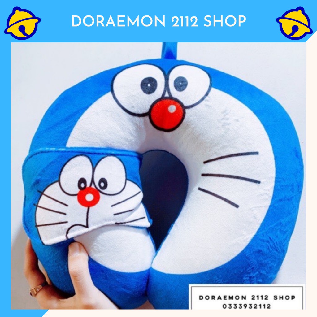COMBO Gối cổ du lịch Doraemon kèm bịt mắt nhung