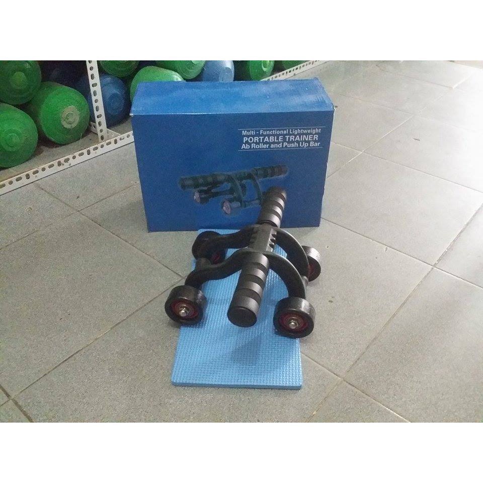 Con Lăn Tập Bụng, Dụng Cụ Tập Cơ Bụng, Tập Gym Tại Nhà 4 Bánh, Tặng Kèm Thảm Lót Và Miếng Chặn, Siêu Tiện Dụng