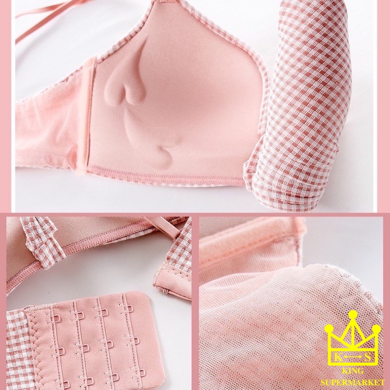 Áo lót hoạ tiết caro không gọng phối nơ xinh xinh