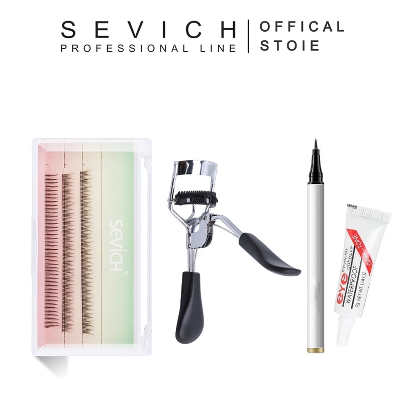 Set lông mi giả keo dán bút kẻ mắt và dụng cụ kẹp bấm cong lông mi SEVICH tự nhiên dành cho làm đẹp