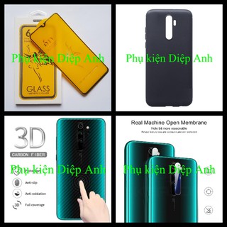 Xiaomi Note 8 Pro | Phụ kiện 4 món gồm kính cường lực 6D ốp dẻo tpu đen dán lưng carbon và kính dán camera