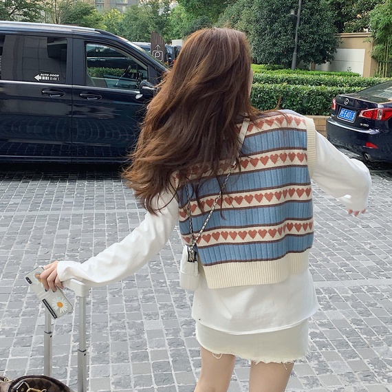 Xiaozhainv Áo Dệt Kim Sát Nách Cổ Chữ V Họa Tiết Trái Tim Thời Trang Xinh Xắn | BigBuy360 - bigbuy360.vn