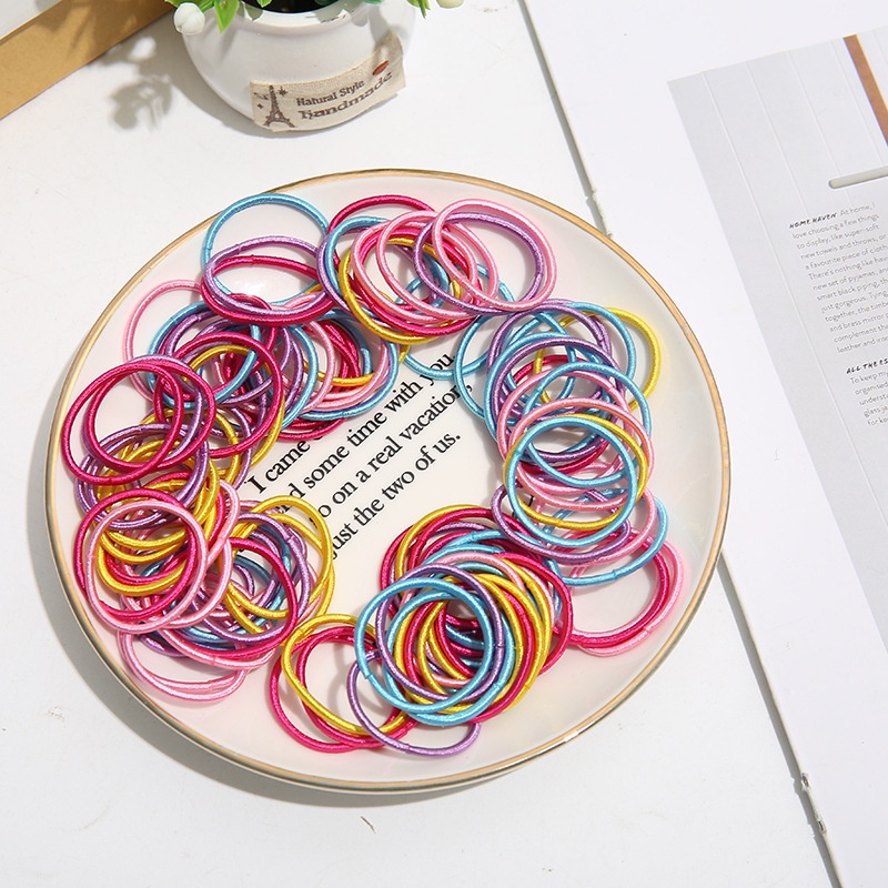 Set 100 Dây Thun Cột Tóc Cao Su Không Làm Tổn Thương Tóc Cho Bé Gái