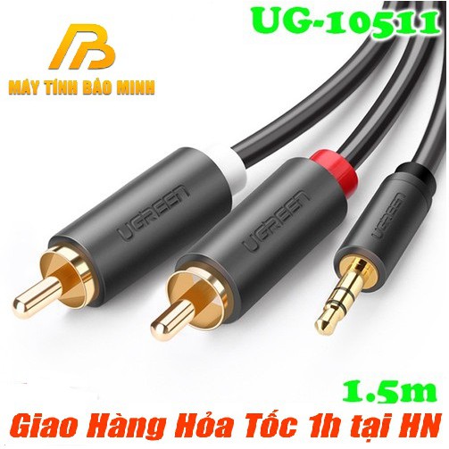 Cáp Âm Thanh 3.5mm to 2 RCA dài 1,5m Ugreen 10511 - Hàng Chính Hãng
