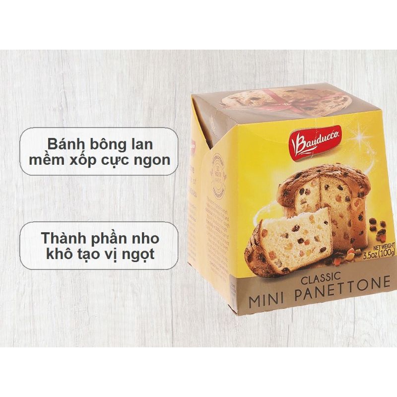 Bánh bông lan trái cây Bauducco Panettone Classic hộp 100g