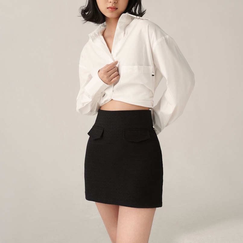 Váy nữ trơn có túi SSSTUTTER dáng suông POCKET MINI SKIRT