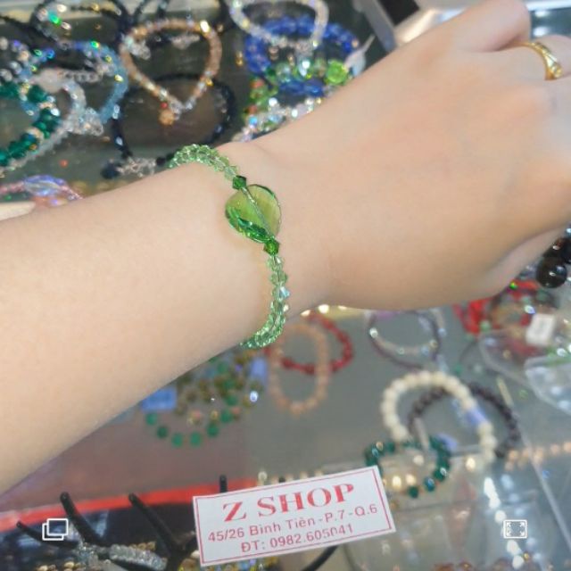 Vòng pha lê áo mặt bánh phồng xanh lá