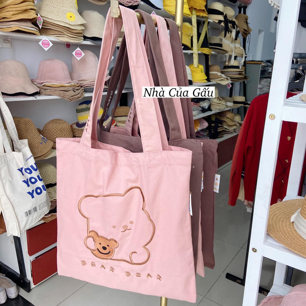 Túi xách tote vải hình gấu đẹp, dễ thương quá chừng