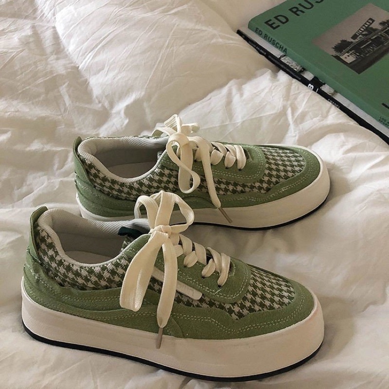 Giày Thể Thao Nữ Đế Độn Hoạ Tiết Houndstooth Đế Bánh Mì Tăng Chiều Cao HotTrend FLORA G23